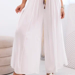 Moteriškos plačios kojos viskozės kelnės