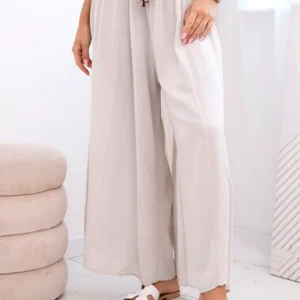 Moteriškos plačios kojos viskozės kelnės tamsiai smėlio