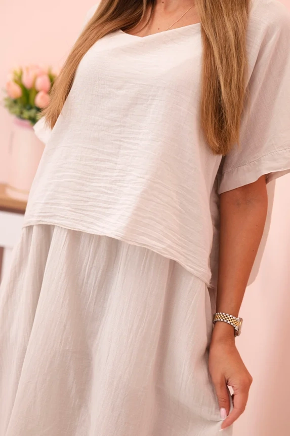 32528_4 Moteriška medvilninė suknelė su laisvu prigludimu smėlio - Image 4