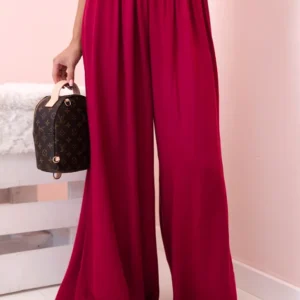 Moteriškos plačios viskozės kelnės su elastinga juosmens juosta tamsiai