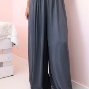 Moteriškos plačios viskozės kelnės su elastingu juosmens juostos grafitu