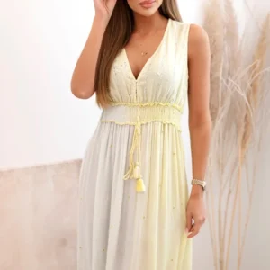 Moteriška viskozės suknelė su blizgučiais kivi