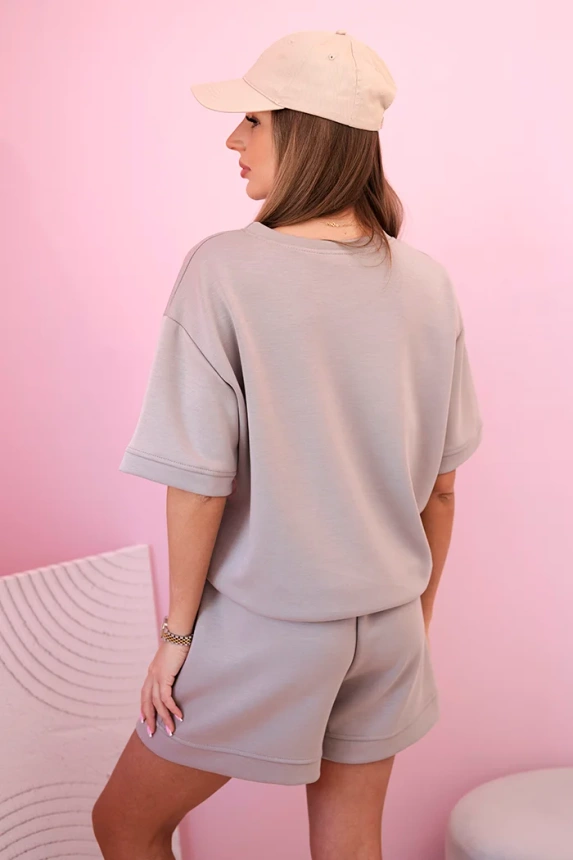 32583_2 Moteriškas sviesto su šortais aukštu liemeniu tamsiai smėlio - Image 3