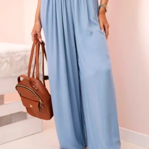 Moteriškos viskozės kelnės plačios su elastingu juosmens audiniu