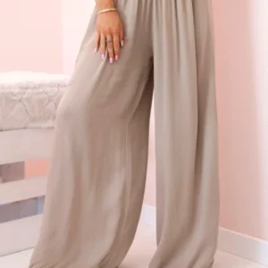 Moteriškos plačios viskozės kelnės su elastingu juosmeniu kupranugaris