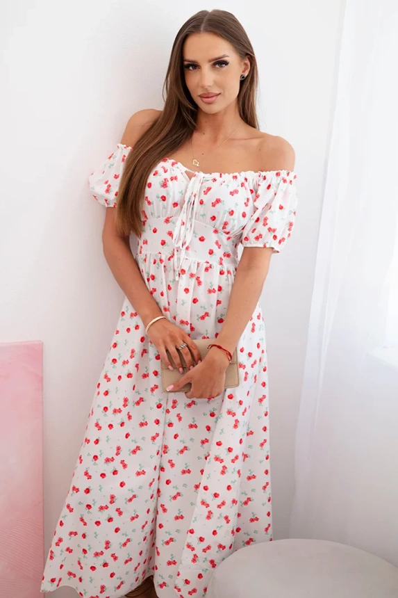 32616_3 Moteriška maxi suknelė su gėlėmis ir pūkais