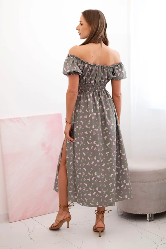 32617_2 Moteriška maxi suknelė su gėlėmis ir pūkais - Image 3
