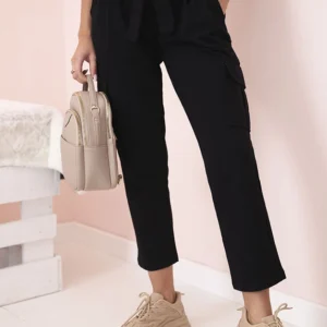 Moteriškos krovininės kelnės aukštu liemeniu