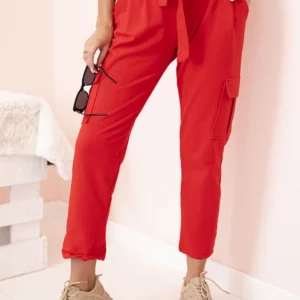 Moteriškos krovininės kelnės aukštu liemeniu