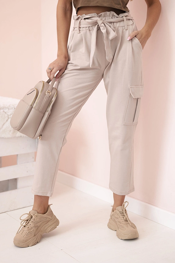 32744_1 Moteriškos krovininės kelnės aukštu liemeniu smėlio