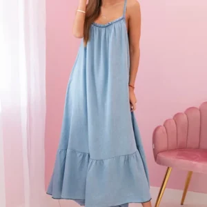 Moteriška suknelė su dirželiais lengvas audinys