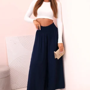 Moteriškos viskozės kelnės su elastine juosmens juosta Tamsiai