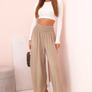 Moteriškos viskozės kelnės su elastine juosmens juosta kupranugaris