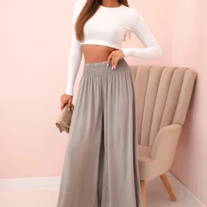 Moteriškos viskozės kelnės su elastine juosmens juosta fango