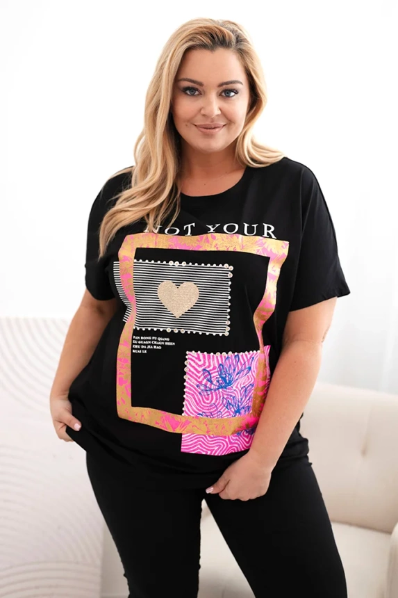 33003_2 Moteriški medvilniniai Plus Size marškinėliai su užrašu +