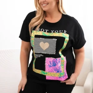 Moteriški medvilniniai Plus Size marškinėliai su užrašu +