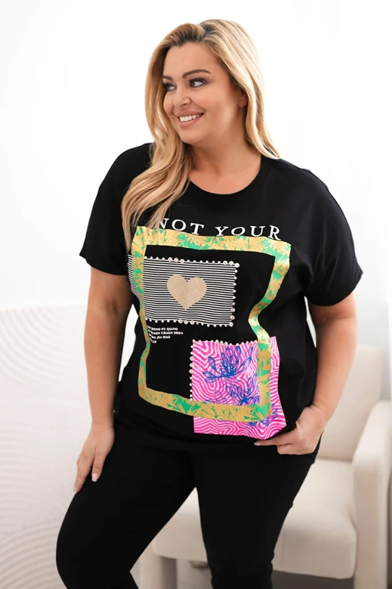 33005_2 Moteriški medvilniniai Plus Size marškinėliai su užrašu +