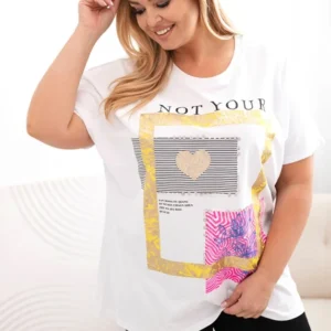 Moteriški medvilniniai Plus Size marškinėliai su užrašu +