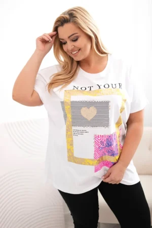 Moteriški medvilniniai Plus Size marškinėliai su užrašu +