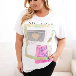 Moteriški medvilniniai Plus Size marškinėliai su užrašu +