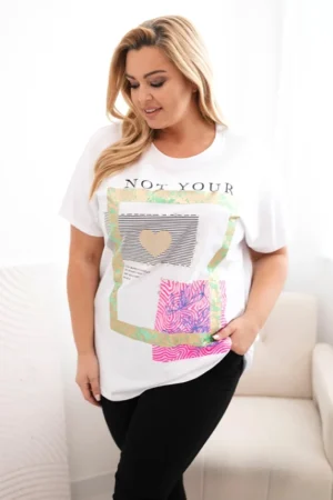 Moteriški medvilniniai Plus Size marškinėliai su užrašu +