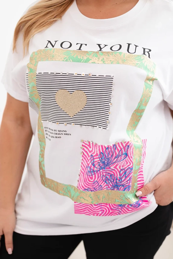 33009_3 Moteriški medvilniniai Plus Size marškinėliai su užrašu + - Image 3