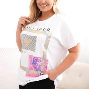 Moteriški medvilniniai Plus Size marškinėliai su užrašu +