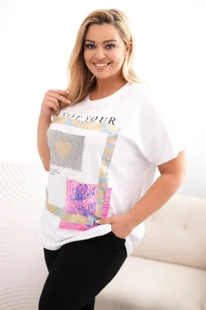 Moteriški medvilniniai Plus Size marškinėliai su užrašu +