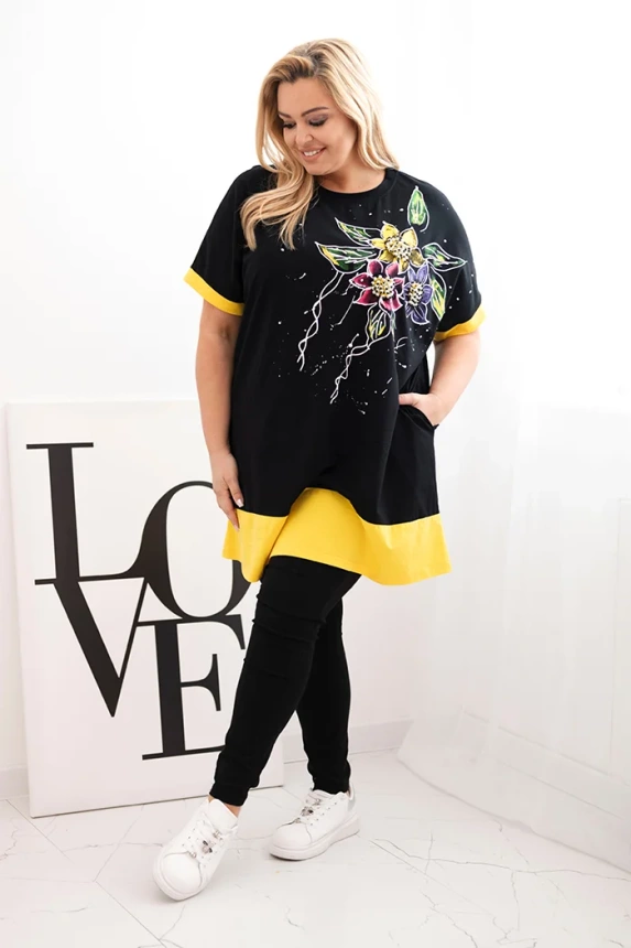 33011_1 Moteriška Plus Size tunika su gėlių raštu ir dekoratyviniais perliukais - Image 2