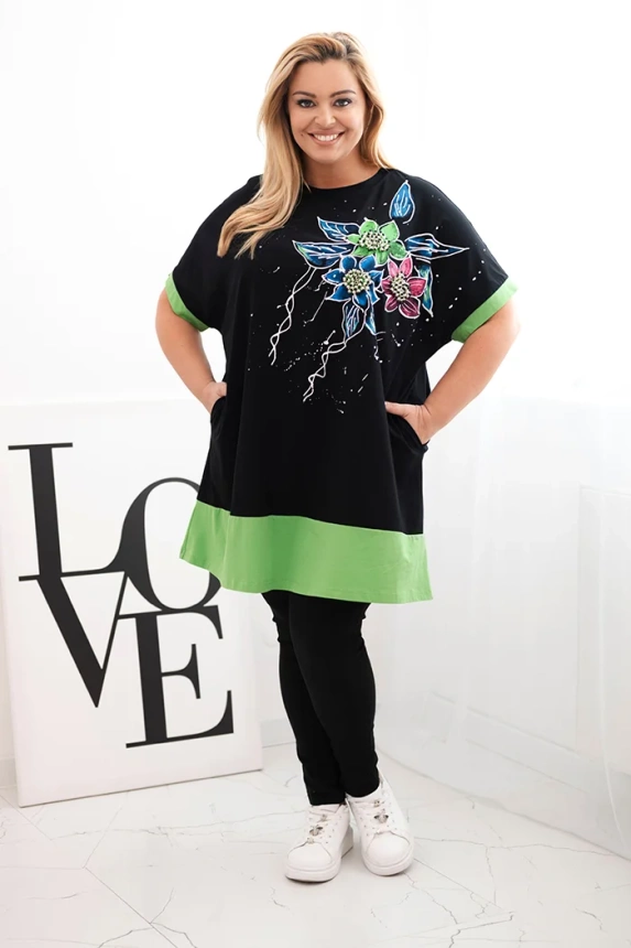 33013_1 moteriška Plus Size tunika su gėlių raštu ir dekoratyviniais perliukais - Image 2