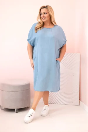 Moteriška Plus Size suknelė iš liocelio su raukiniais ir kišenėmis šviesiai