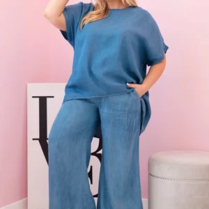 Moteriškas Plus Size iš tencelio palaidinė ir kelnės su raišteliu