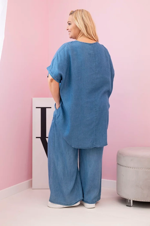 33036_3 Moteriškas Plus Size iš tencelio palaidinė ir kelnės su raišteliu - Image 4