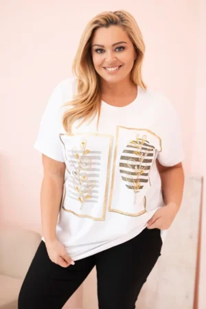 Moteriška medvilninė Plus Size palaidinė su žvyneliais +