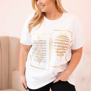 Moteriška medvilninė Plus Size palaidinė su žvyneliais + kupranugario