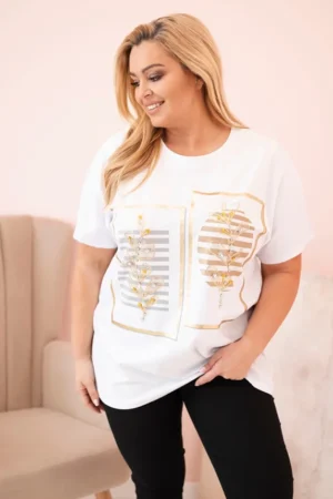 Moteriška medvilninė Plus Size palaidinė su žvyneliais + kupranugario