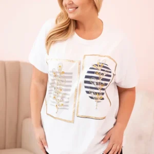 Moteriška medvilninė Plus Size palaidinė su žvyneliais + tamsiai