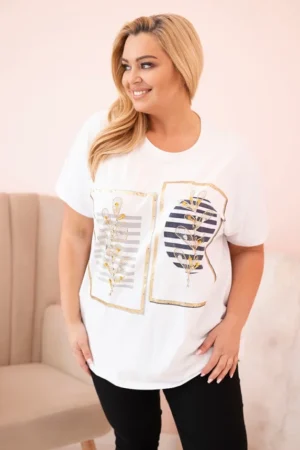 Moteriška medvilninė Plus Size palaidinė su žvyneliais + tamsiai