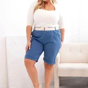 Medvilninės moteriškos šortai Plus Size su diržu