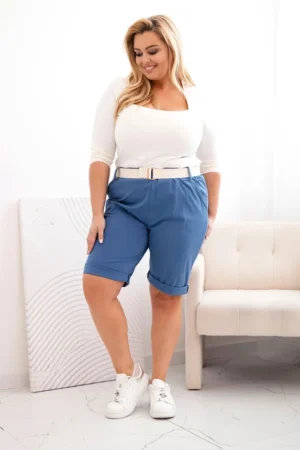Medvilninės moteriškos šortai Plus Size su diržu