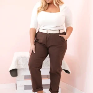 Medvilninės moteriškos kelnės Plus Size su diržu