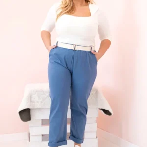 Medvilninės moteriškos kelnės Plus Size su diržu