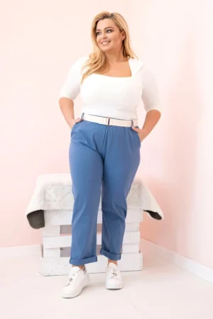 Medvilninės moteriškos kelnės Plus Size su diržu
