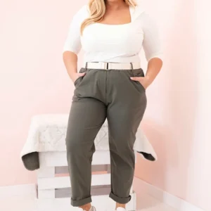 Medvilninės moteriškos kelnės Plus Size su diržu