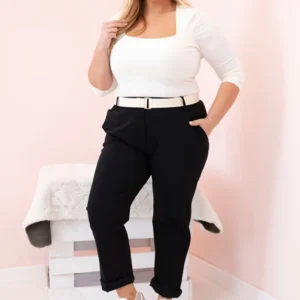 Medvilninės moteriškos kelnės Plus Size su diržu