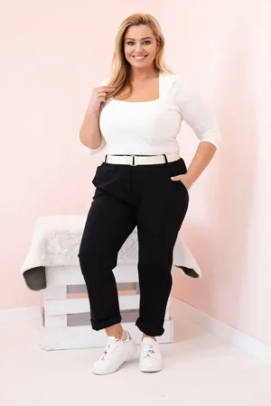 Medvilninės moteriškos kelnės Plus Size su diržu