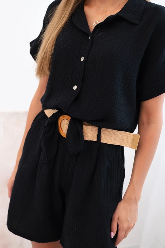 33146_4 Moteriškas muslino su surišama marškiniais ir šortais su diržu - Image 4