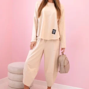 Medvilninių marškinių kelnių tamsiai smėlio