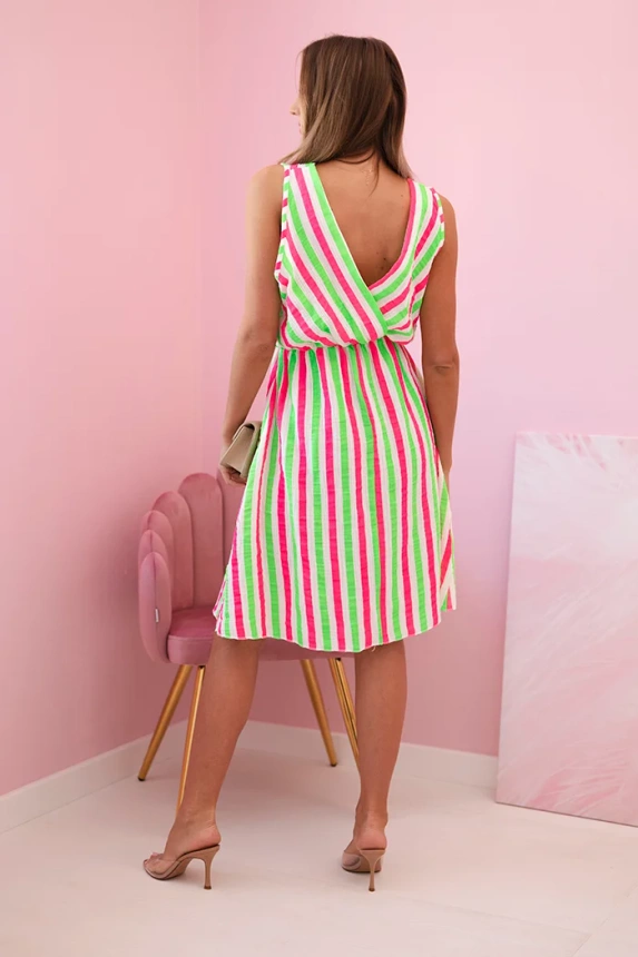 33196_2 Moteriška medvilninė suknelė su spalvotomis juostelėmis neoninė - Image 3