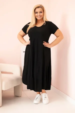 Moteriška Plus Size suknelė trumpomis rankovėmis ir raukiniais iš lengvos viskozės